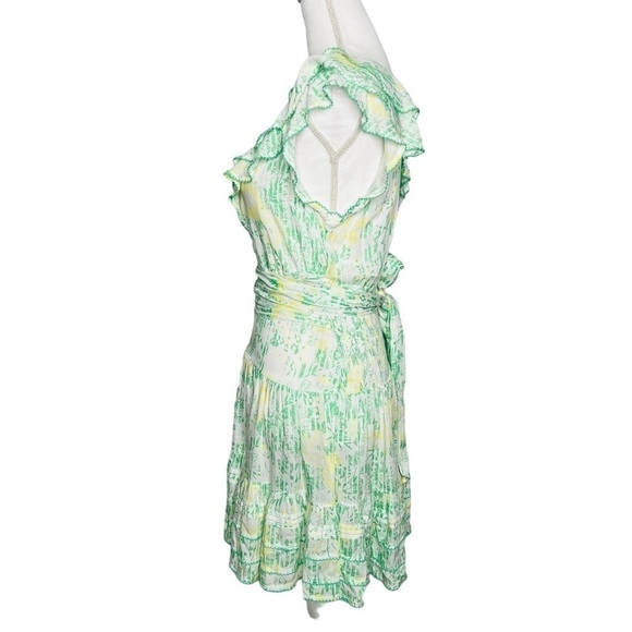 Poupette St Barth Della Floral Mini Dress Green Yellow Size S - Picture 5 of 14